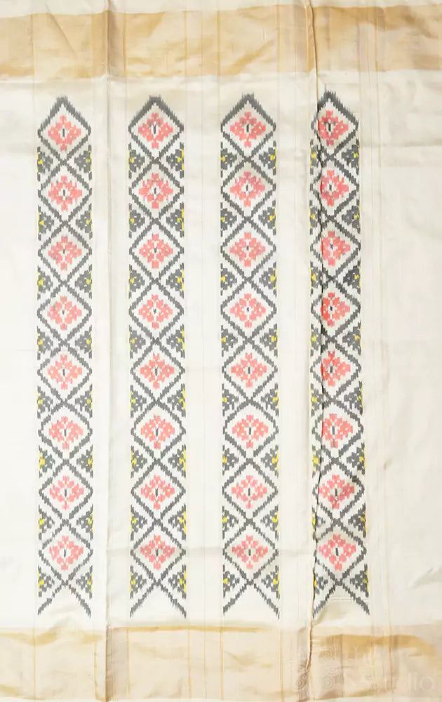 Blue ikkat silk saree with off white zari border