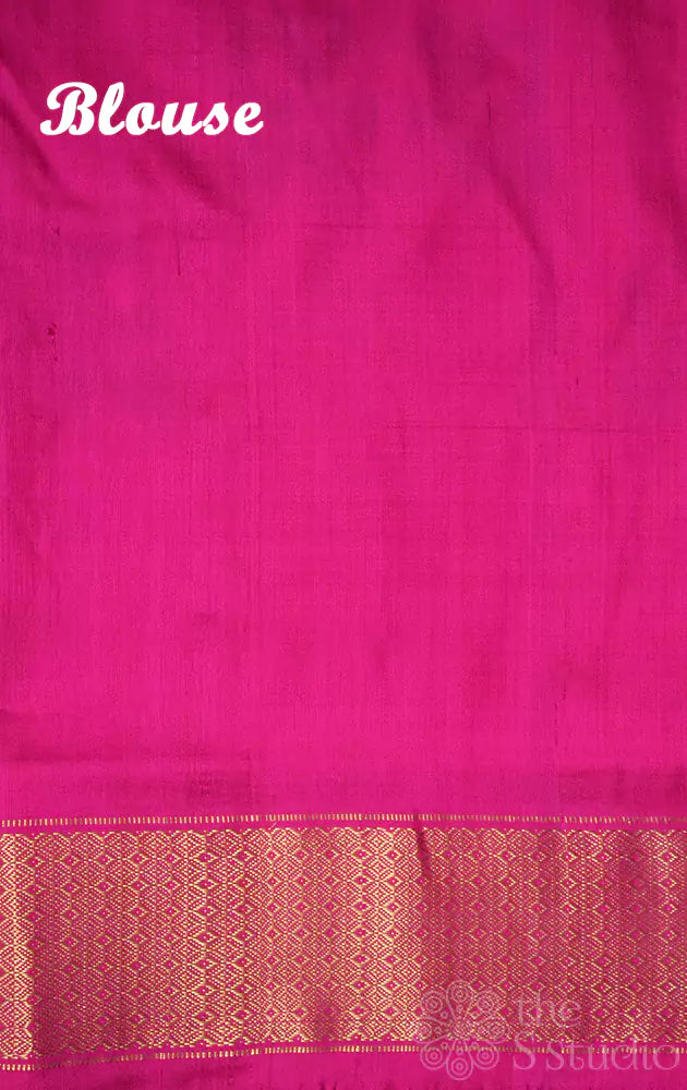 Rani pink ikkat silk saree with zari border