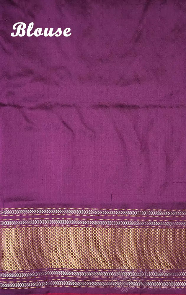 Off white and purple ikkat silk saree with zari border
