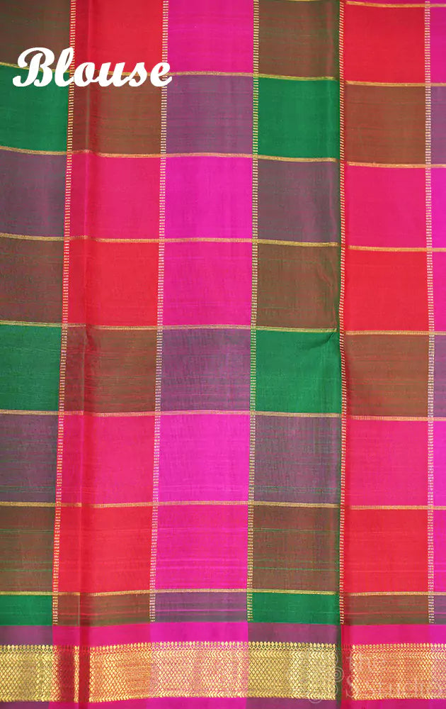 Violet small border kanjivaram silk saree with paalum pazhamum checks pallu