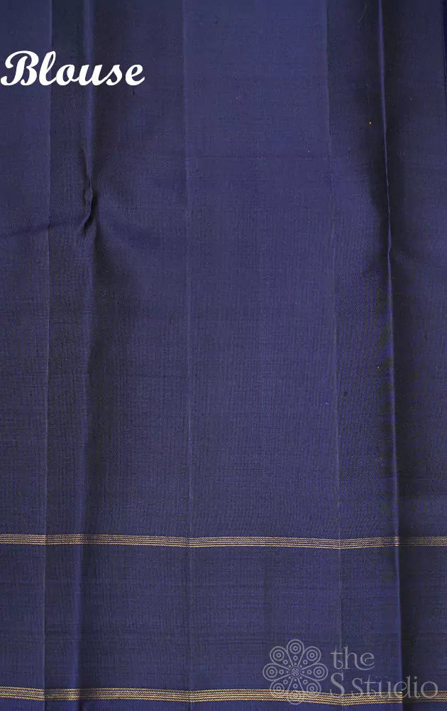 Light blue kanjivaram silk saree with peacock buttas border