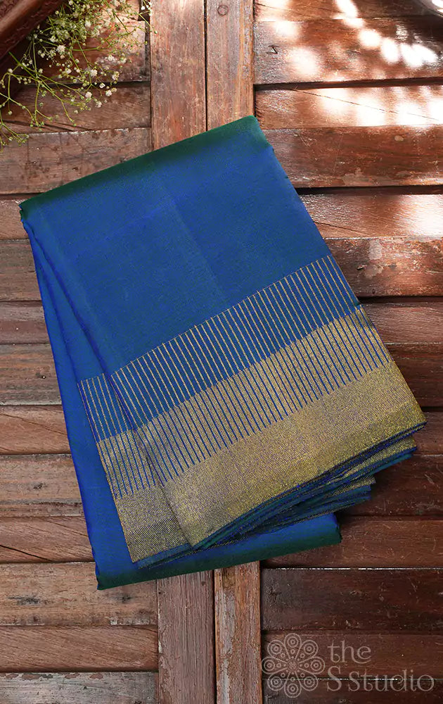 Peacock blue kanchipuram silk saree with seepu reku border