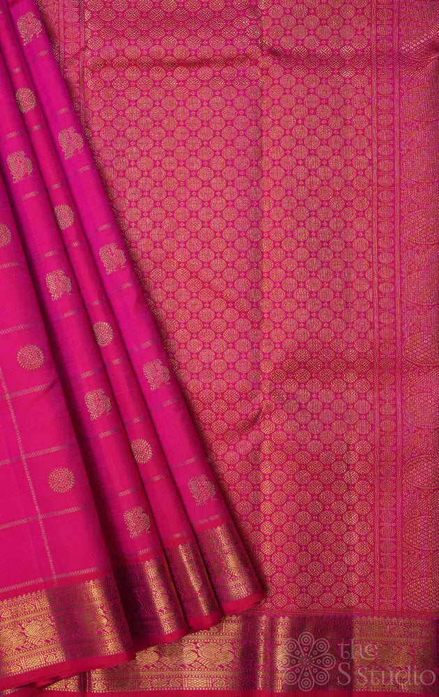 Rani pink zari checked kanjivaram silk saree