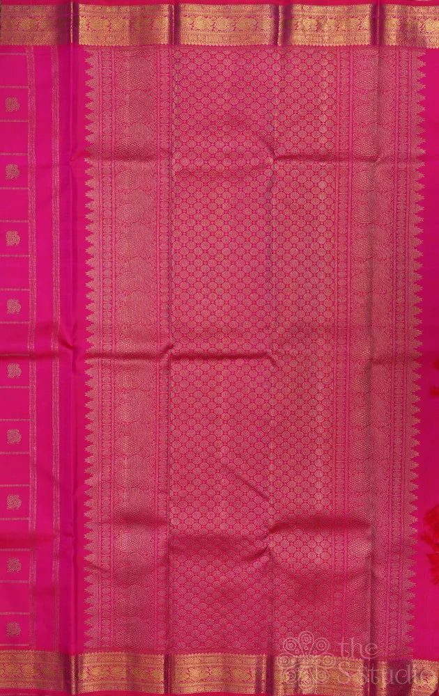 Rani pink zari checked kanjivaram silk saree