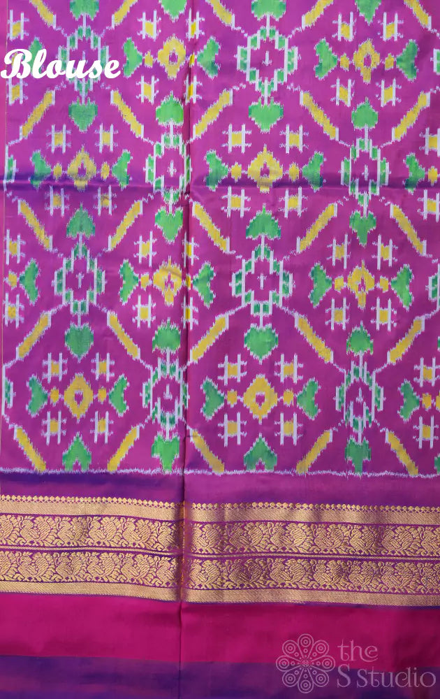 Off white ikat silk saree with ganga jamuna border