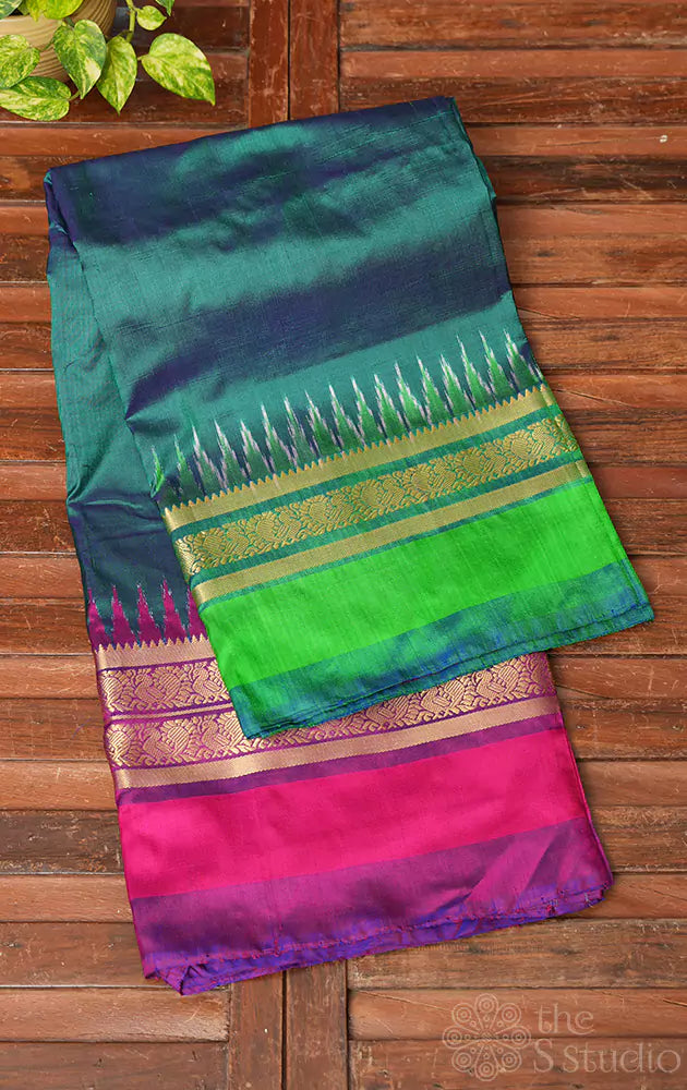 Rama green ikkat silk saree with long border