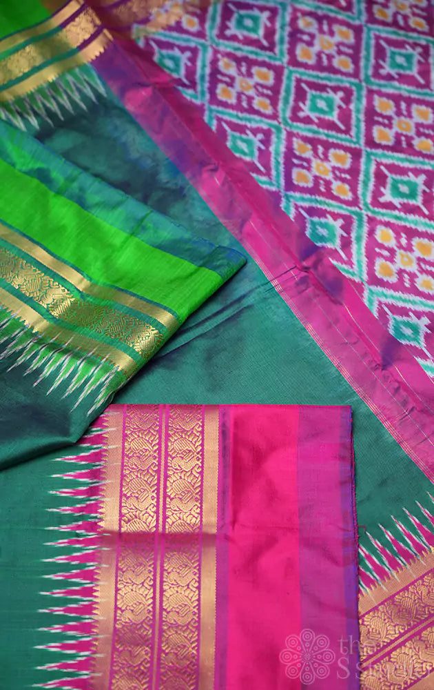 Rama green ikkat silk saree with long border