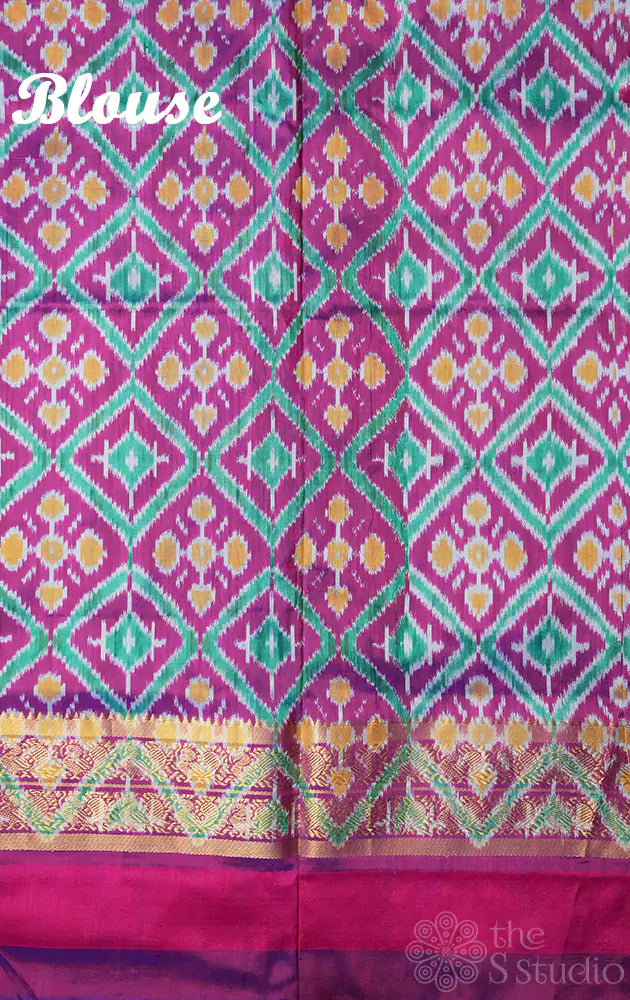 Rama green ikkat silk saree with long border