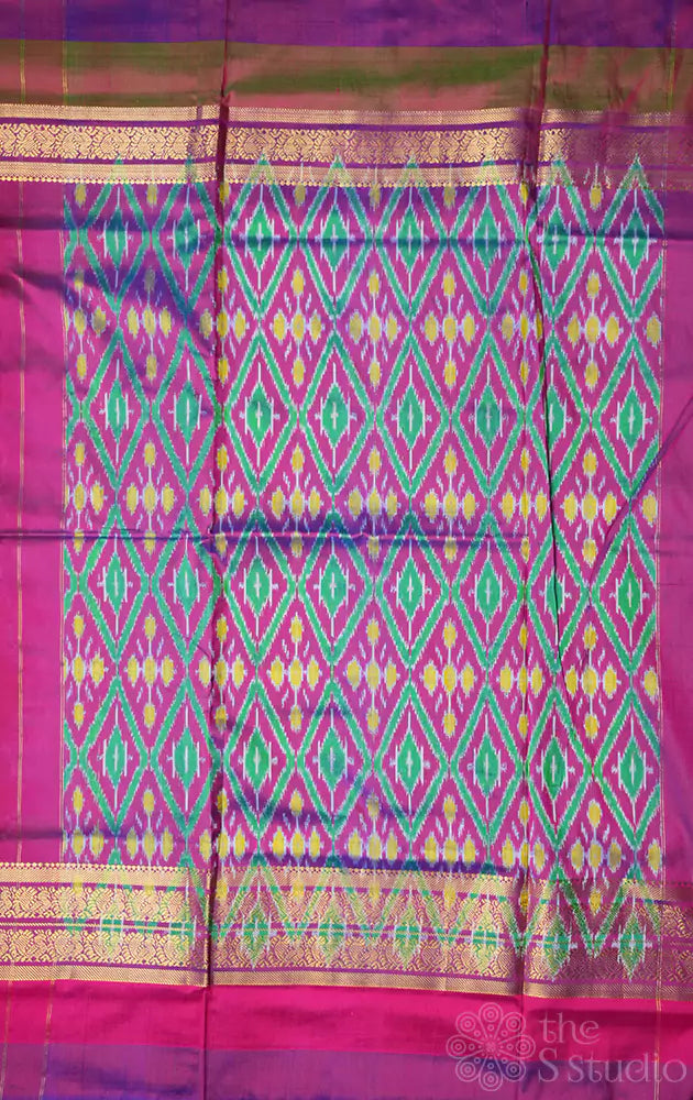 Purple pochampally ikkat silk saree with ganga jamuna border