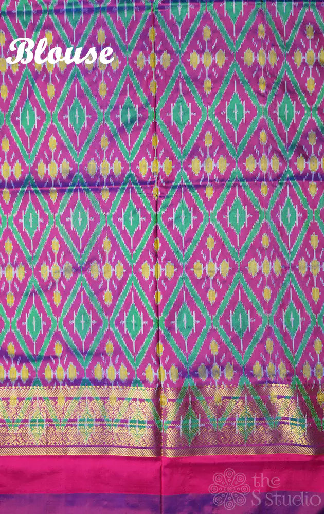 Purple pochampally ikkat silk saree with ganga jamuna border