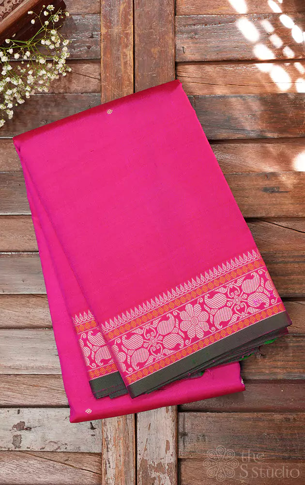 Rose thread work kanchi silk saree with small border