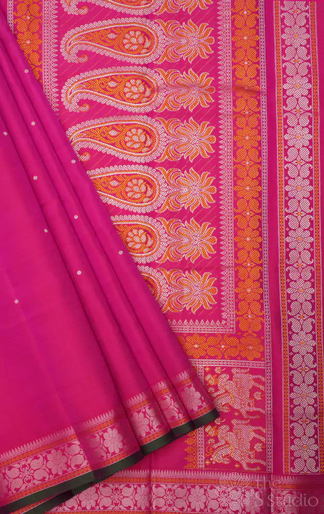 Rose thread work kanchi silk saree with small border