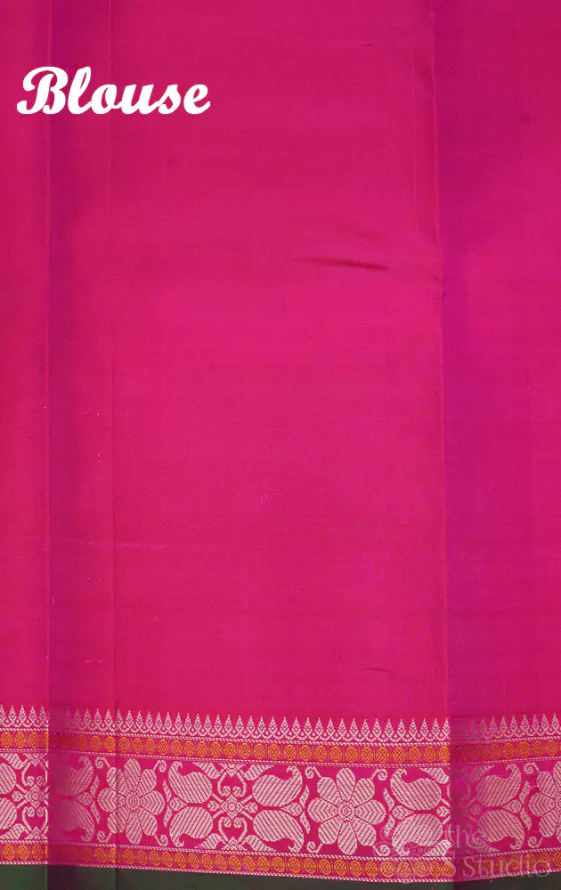 Rose thread work kanchi silk saree with small border