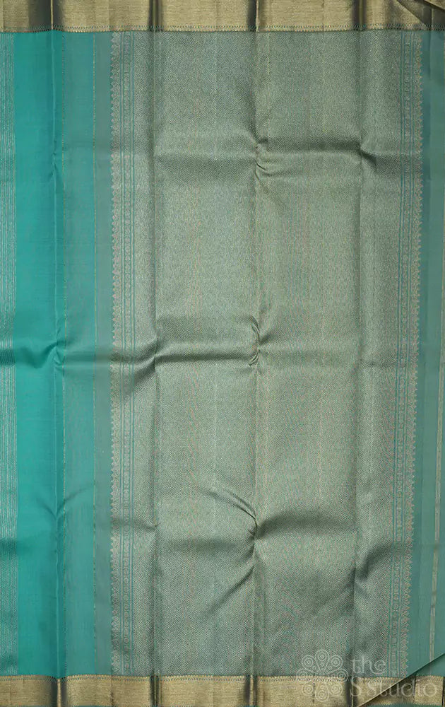 Aqua blue kanjivaram saree with small border