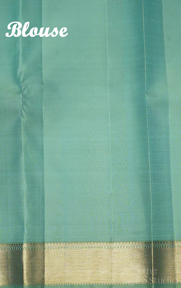 Aqua blue kanjivaram saree with small border