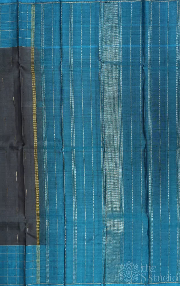 Steel grey kanchipuram silk saree with blue border