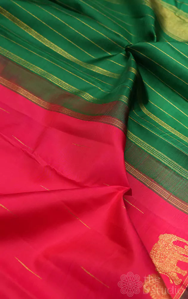 Red kanjivarm silk saree with elephant motifs