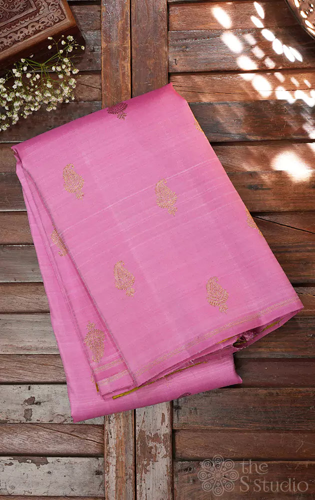 Light pink kanchi silk saree without border