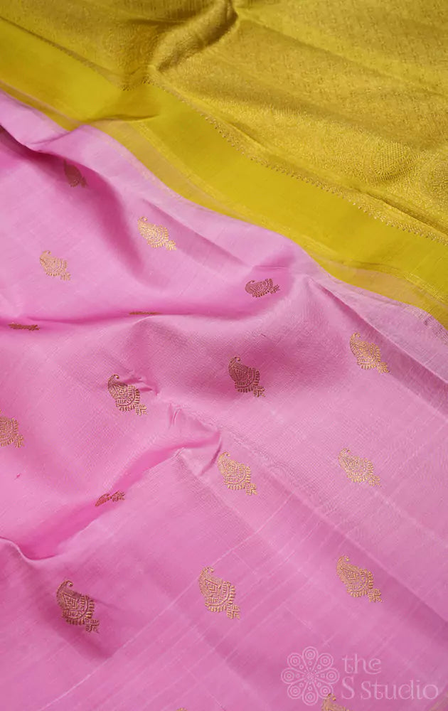 Light pink kanchi silk saree without border