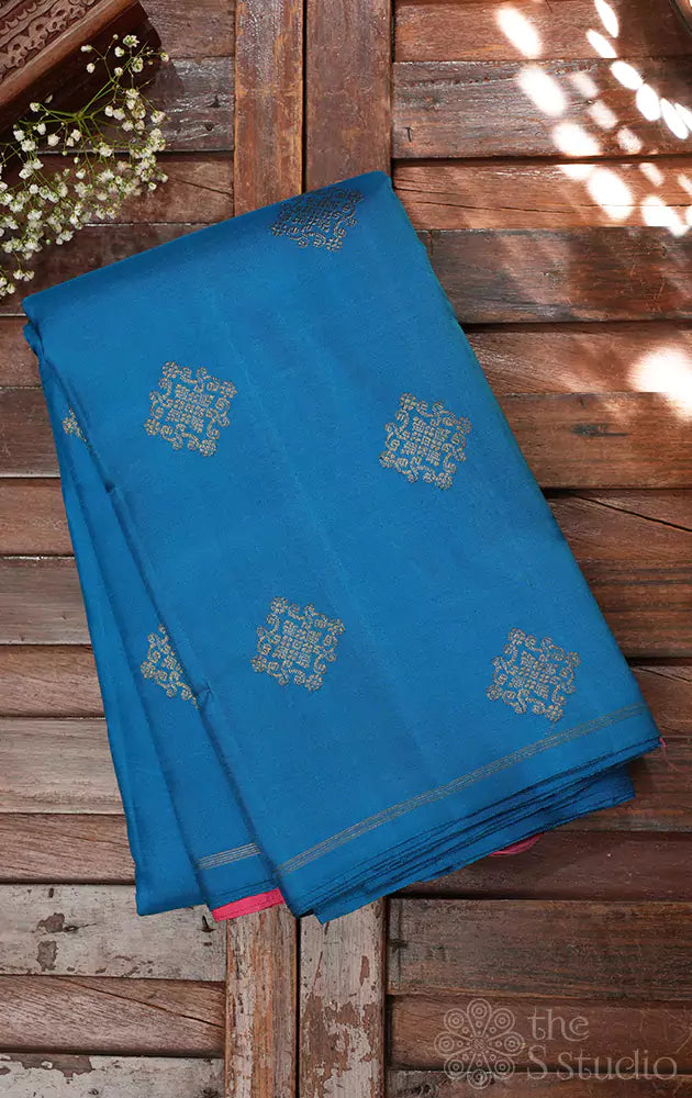 Anandha blue kanjivaram silk saree with kolam buttas