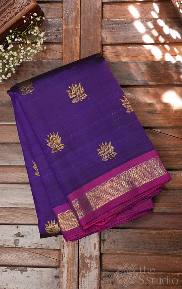 Violet kanchi silk saree with paalum pazhamum checks pallu and blouse