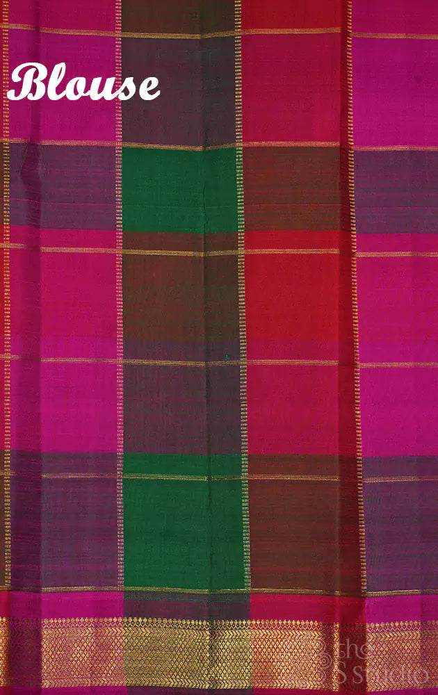 Violet kanchi silk saree with paalum pazhamum checks pallu and blouse