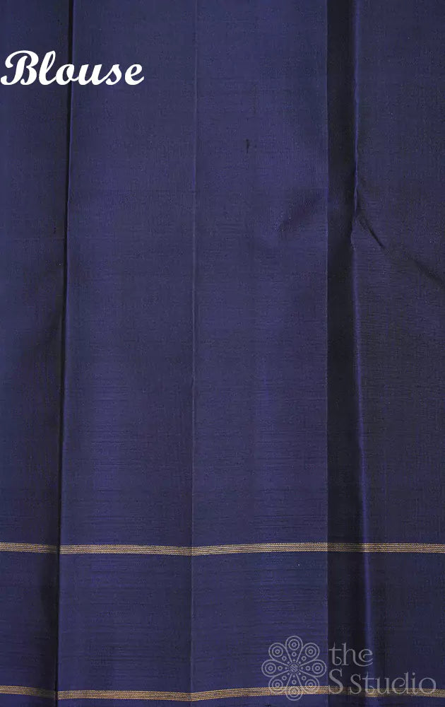 Golden brown kanjivaram silk saree with peacock buttas border