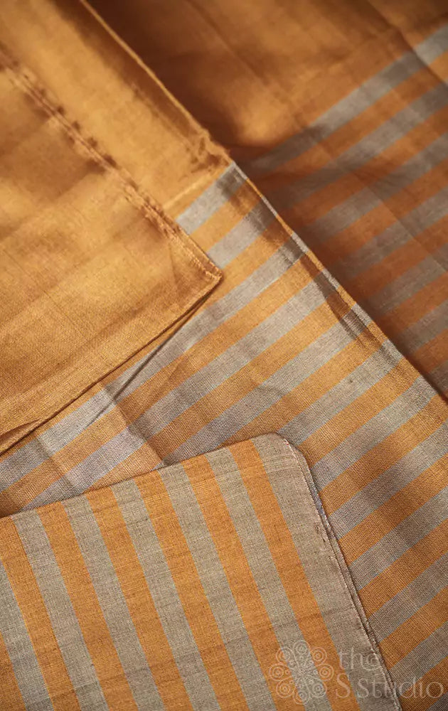Golden chanderi tissue silk saree with silver stripes
