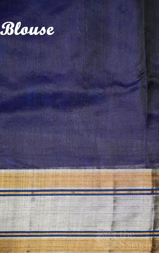 Navy blue chanderi silk saree with floral design