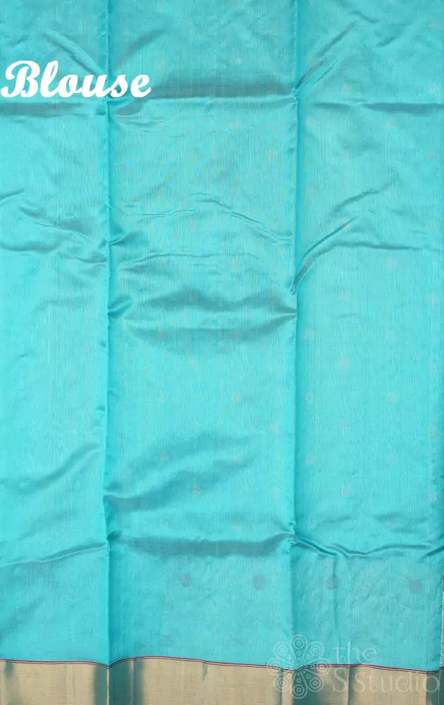 Aqua blue chanderi silk saree with gold & silver zari border