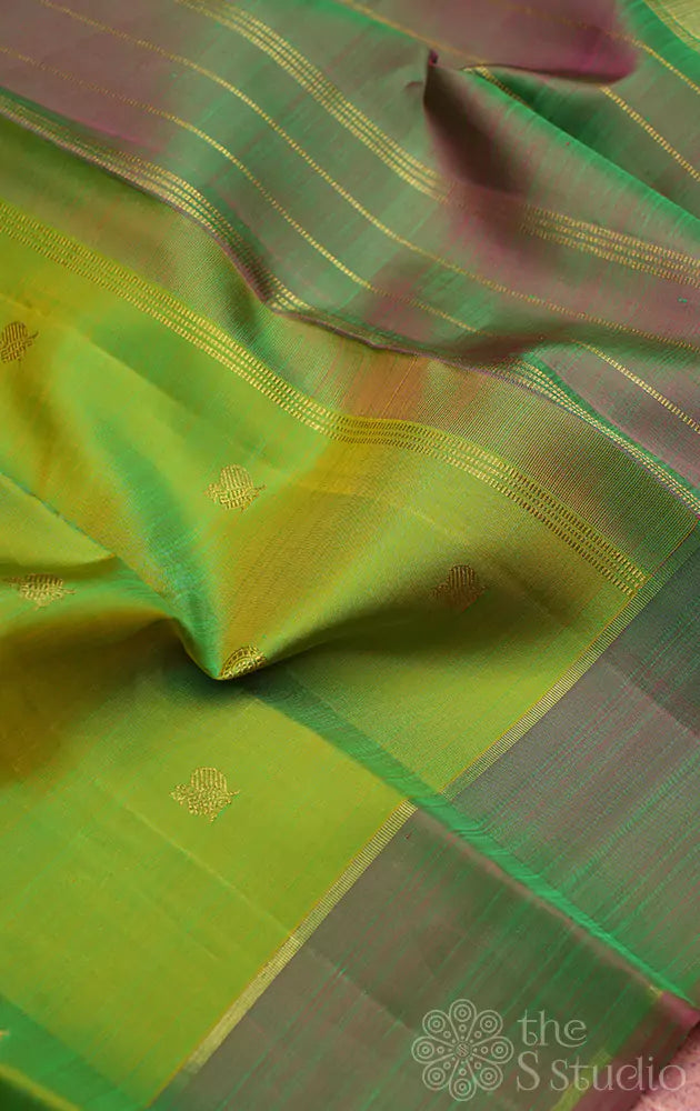 Light green kanchi silk saree with dual tone green border