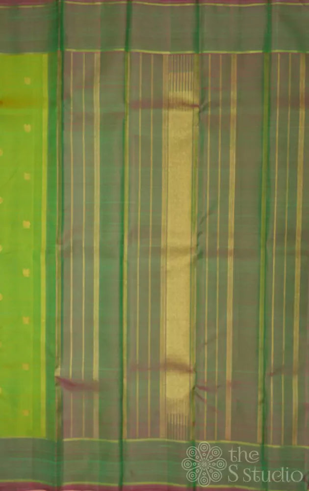Light green kanchi silk saree with dual tone green border