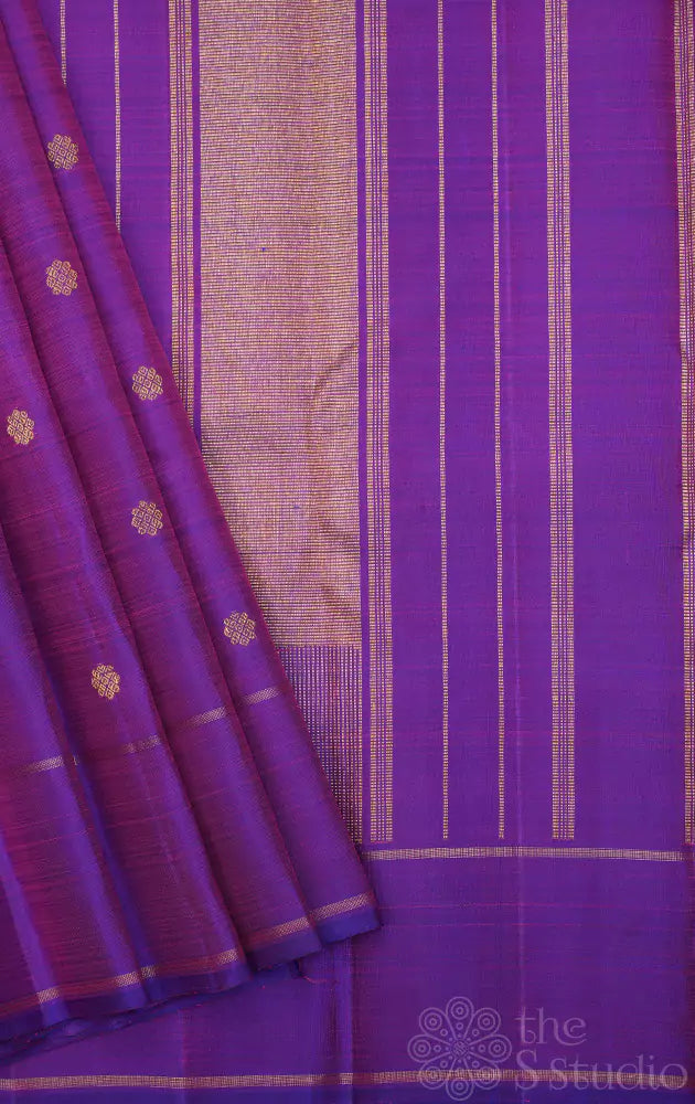 Purple kanjivaram silk saree with small buttas and rettai pet border (Pre-order available)