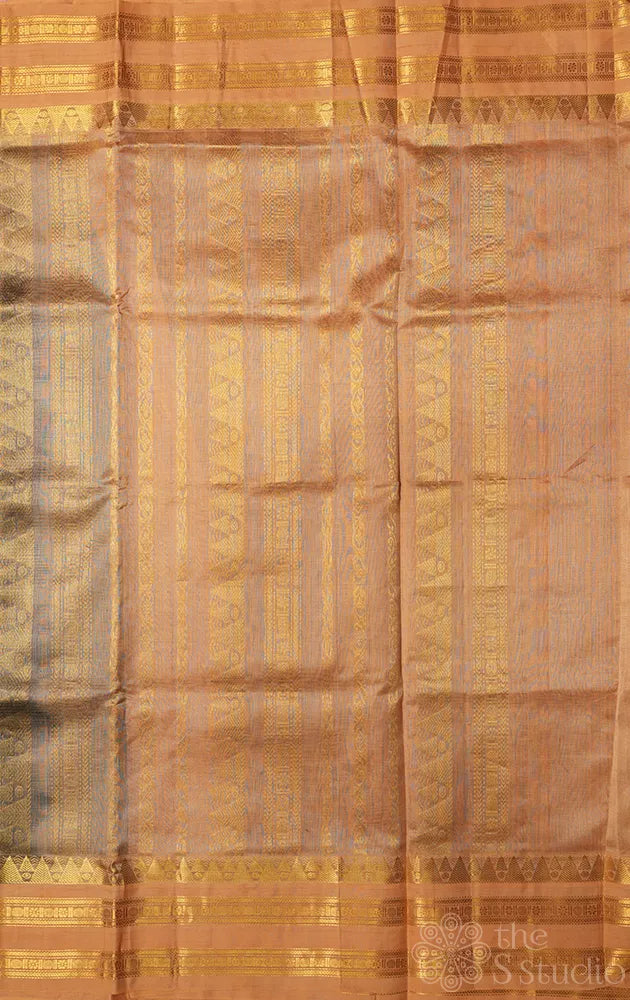 Rama blue vairaoosi silk cotton saree with rettaipet border