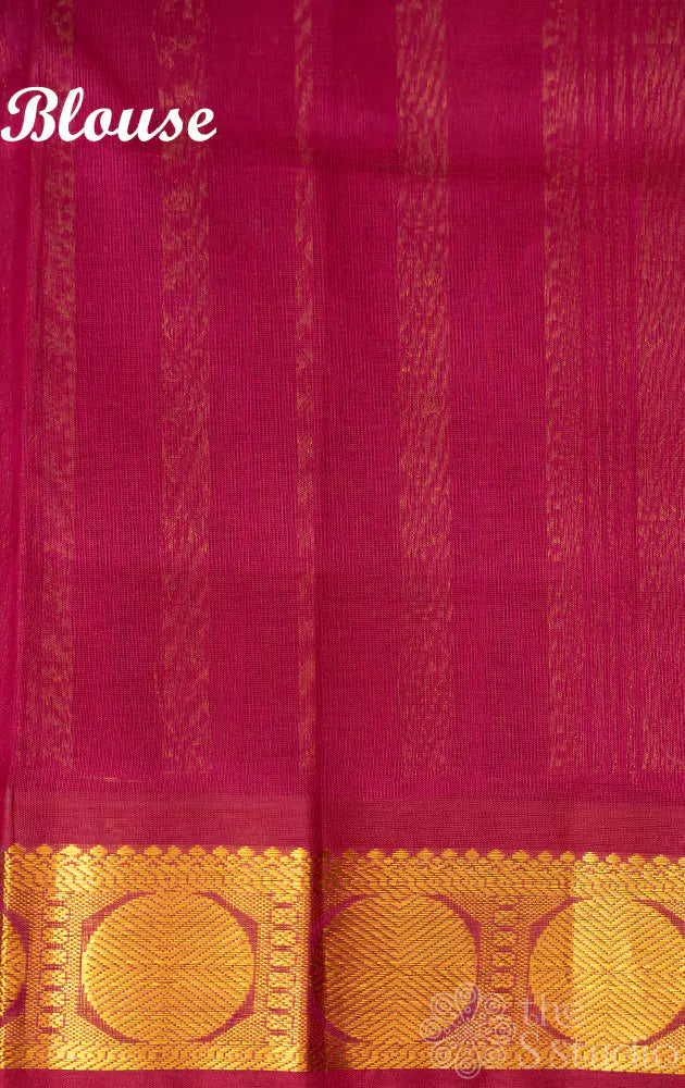 Light pink pichwai printed silk cotton saree with korvai border