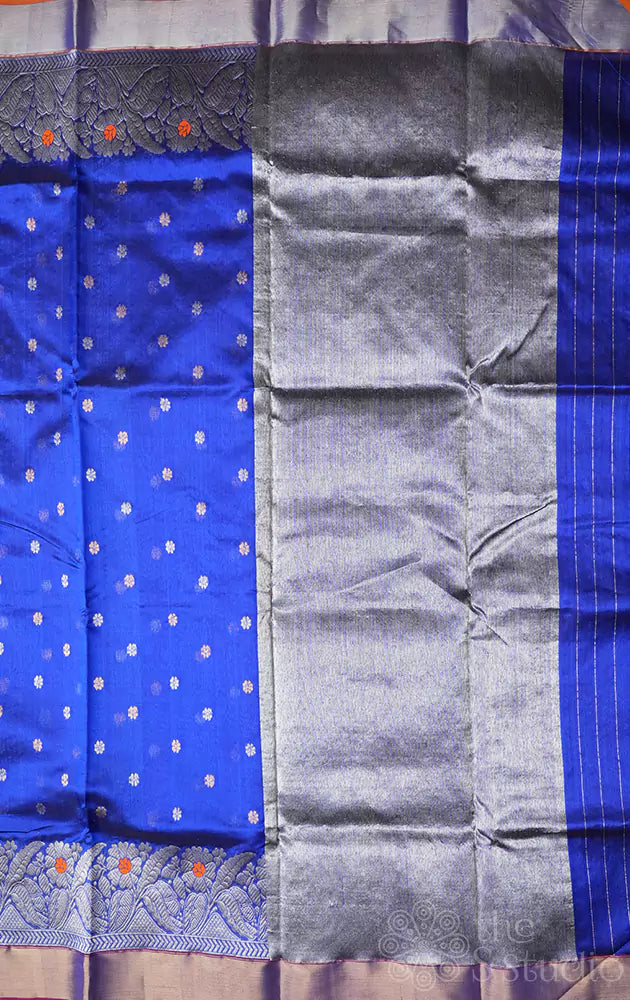 Royal blue chanderi silk saree with floral motifs