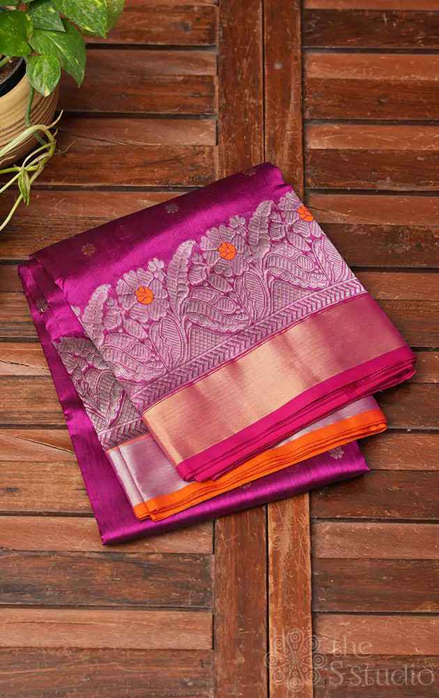 Magenta chanderi silk saree with small buttas