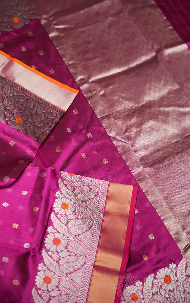 Magenta chanderi silk saree with small buttas