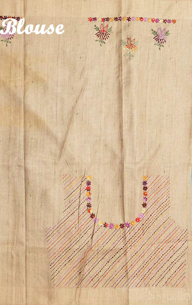 Light blue semi tussar saree with floral embroidery