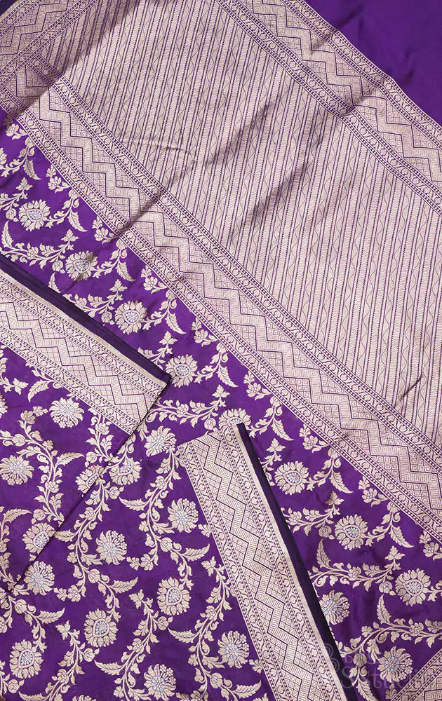 Purple handloom banarasi katan silk saree with zari border