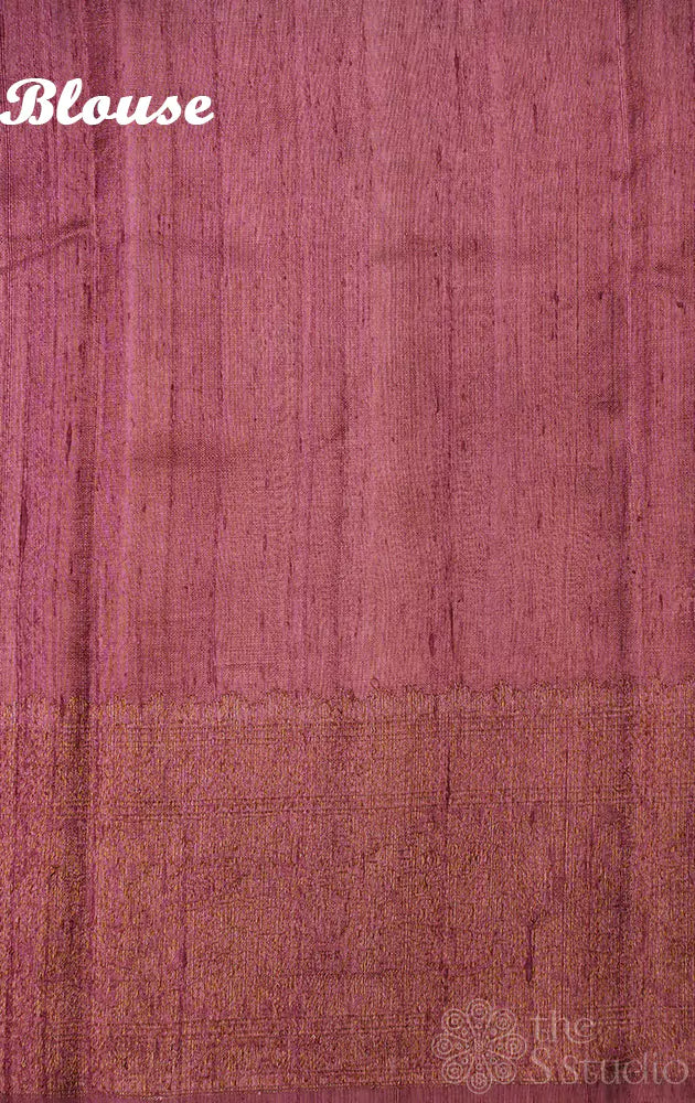 Mustard and onion pink rangkaat design handwoven raw silk banarasi silk saree