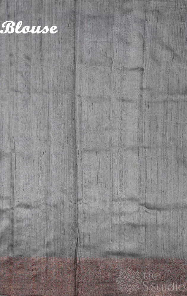 Grey and light blue rangkaat design handloom raw silk banarasi silk saree