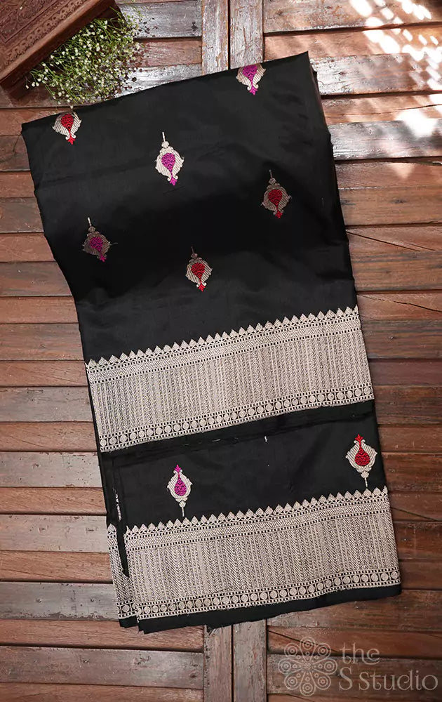 Black katan banarasi silk saree with kadwa butta