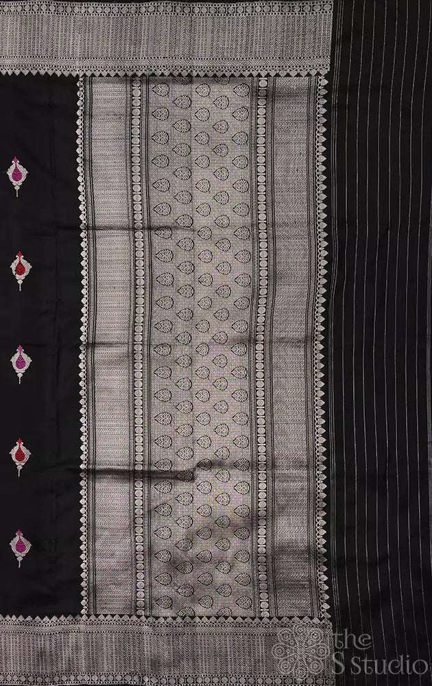 Black katan banarasi silk saree with kadwa butta