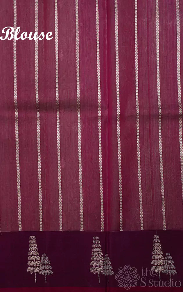 Grey banarasi tissue silk saree with purple border