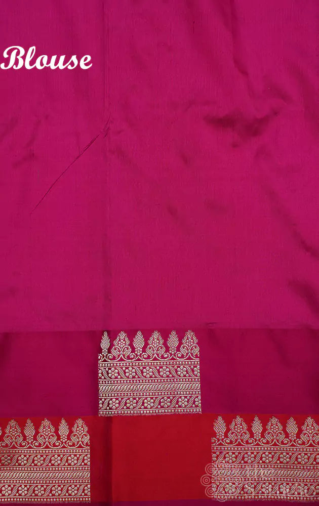 Peacish pink katan banarasi silk saree with double colour border