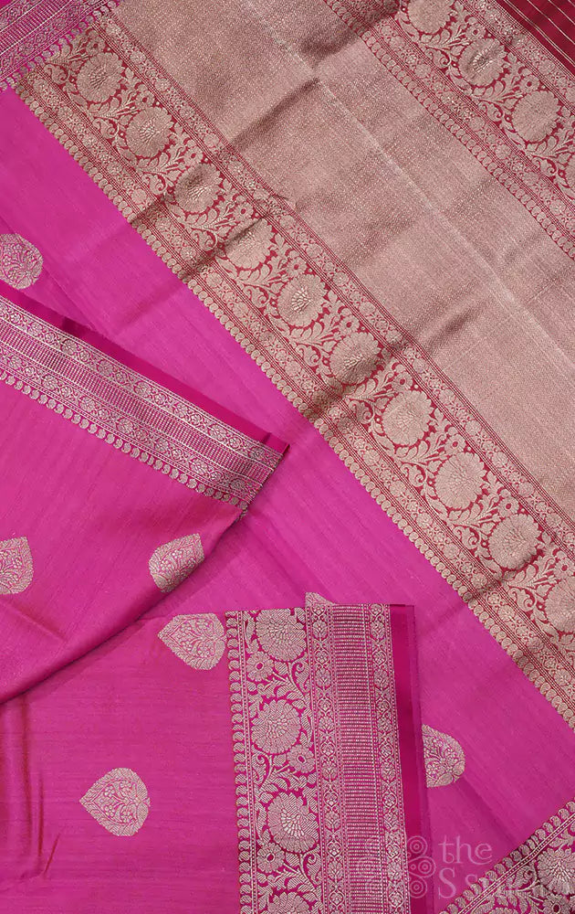 Light pink handloom tussar banarasi silk saree with contrast pallu