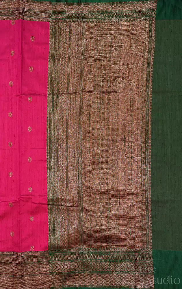 Magenta handloom raw silk banarasi saree with antique weaving