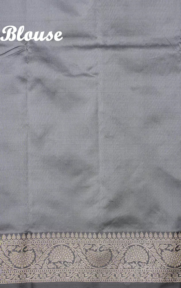 Powder blue handwoven lightweight banarasi katan silk saree with grey contrast border