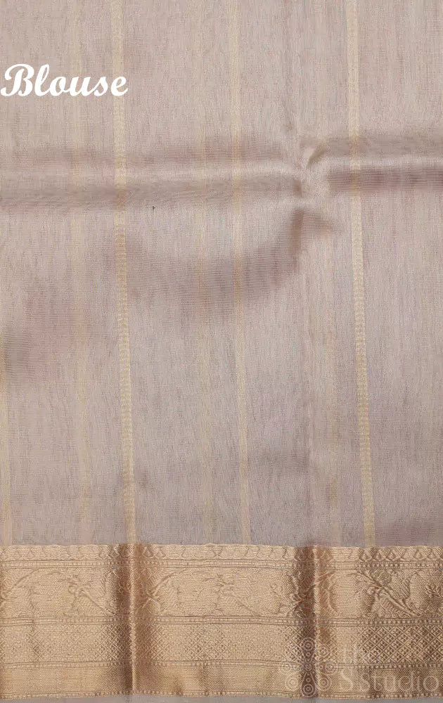 Beige golden stripes banarasi tissue silk saree